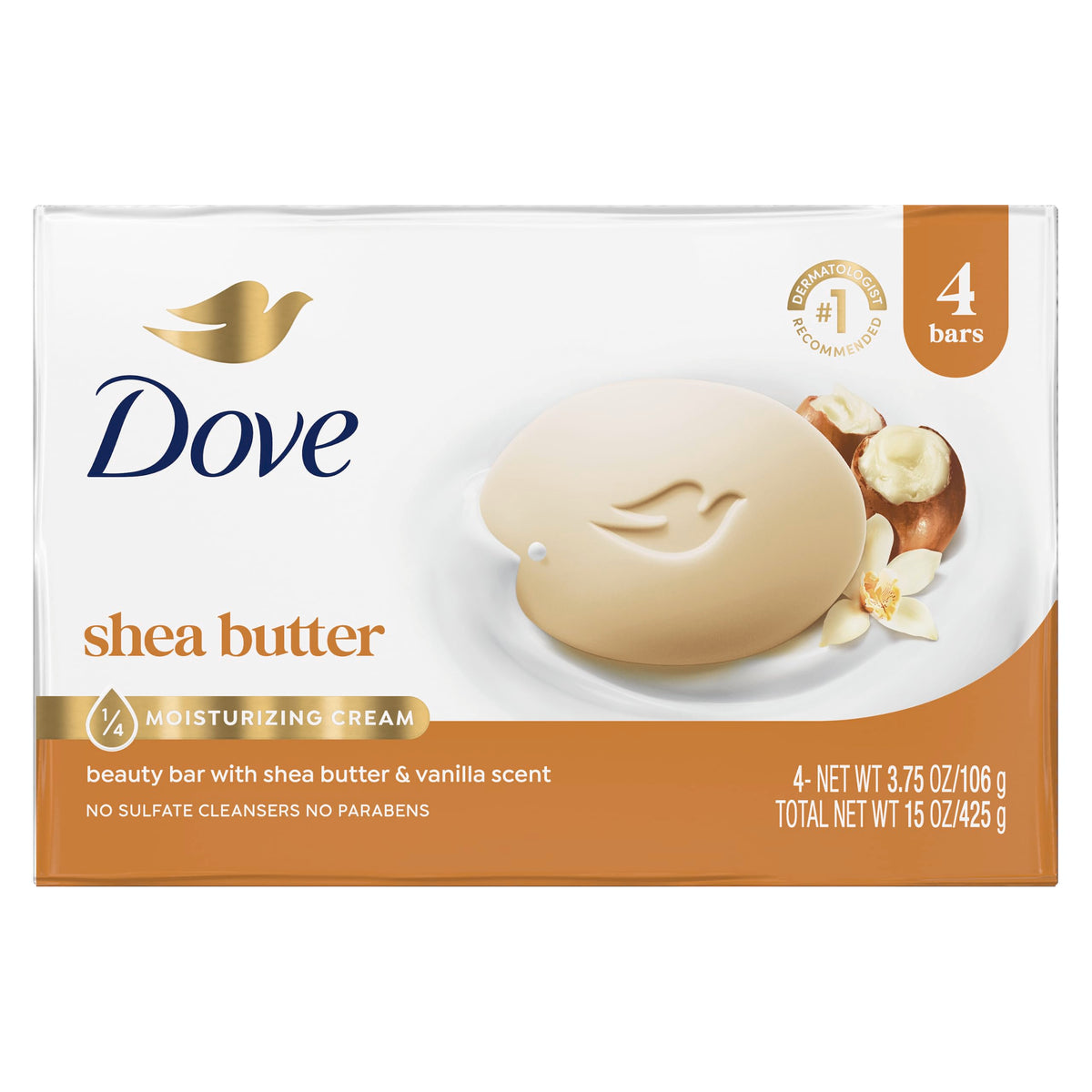 Dove Beauty Bar Soap Shea Butter 4 Count 3.75 oz