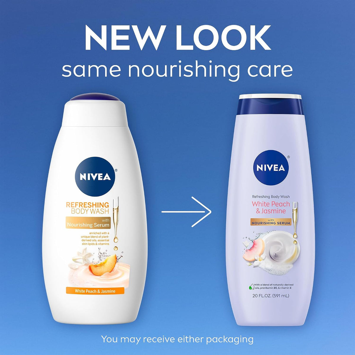 NIVEA Refreshing White Peach and Jasmine Body Wash, 20 FL OZ