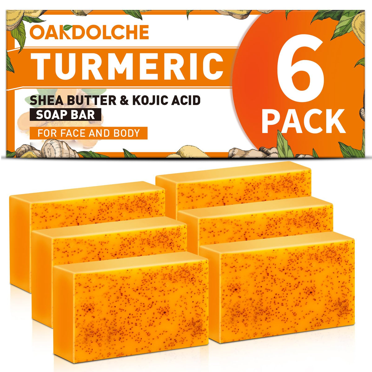5 Pcs 80g Turmeric Kojic Acid Soap Bars with 2 Foaming Mesh Nets