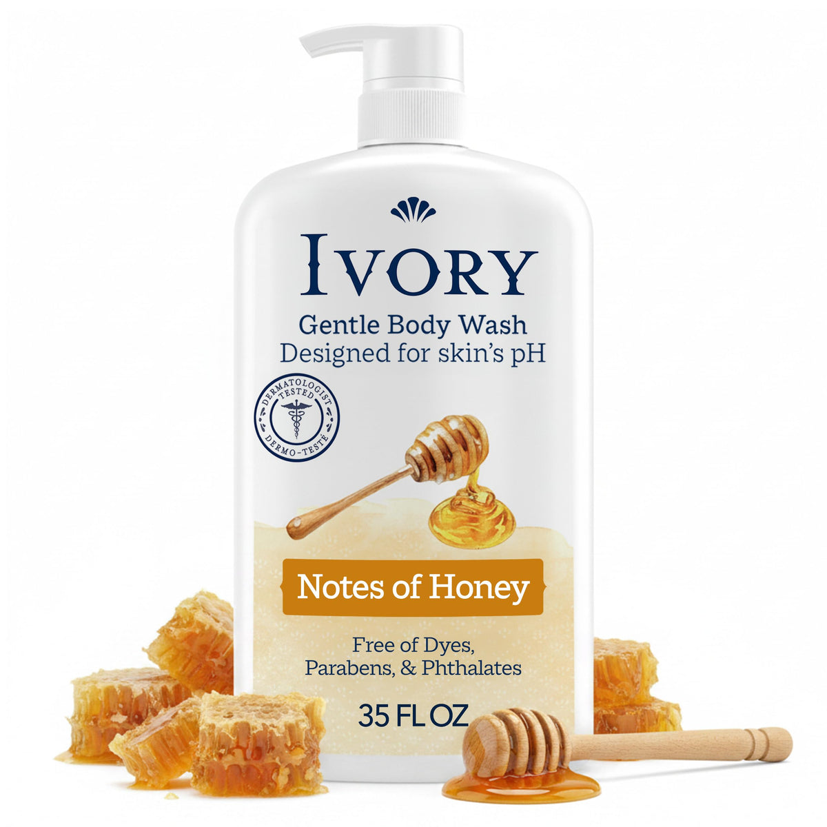 Ivory Body Wash, Designed for the Whole Family, Gentle Formula, Free of Dyes Heavy Perfumes Parabens Phthalates & Silicones, Designed for Skin's pH, Water Lily Scent, 35 oz