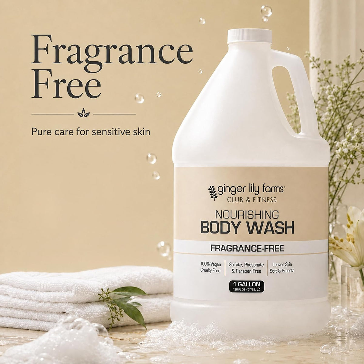 Ginger Lily Farms Club & Fitness Body Wash, 128oz, Fragrance Free