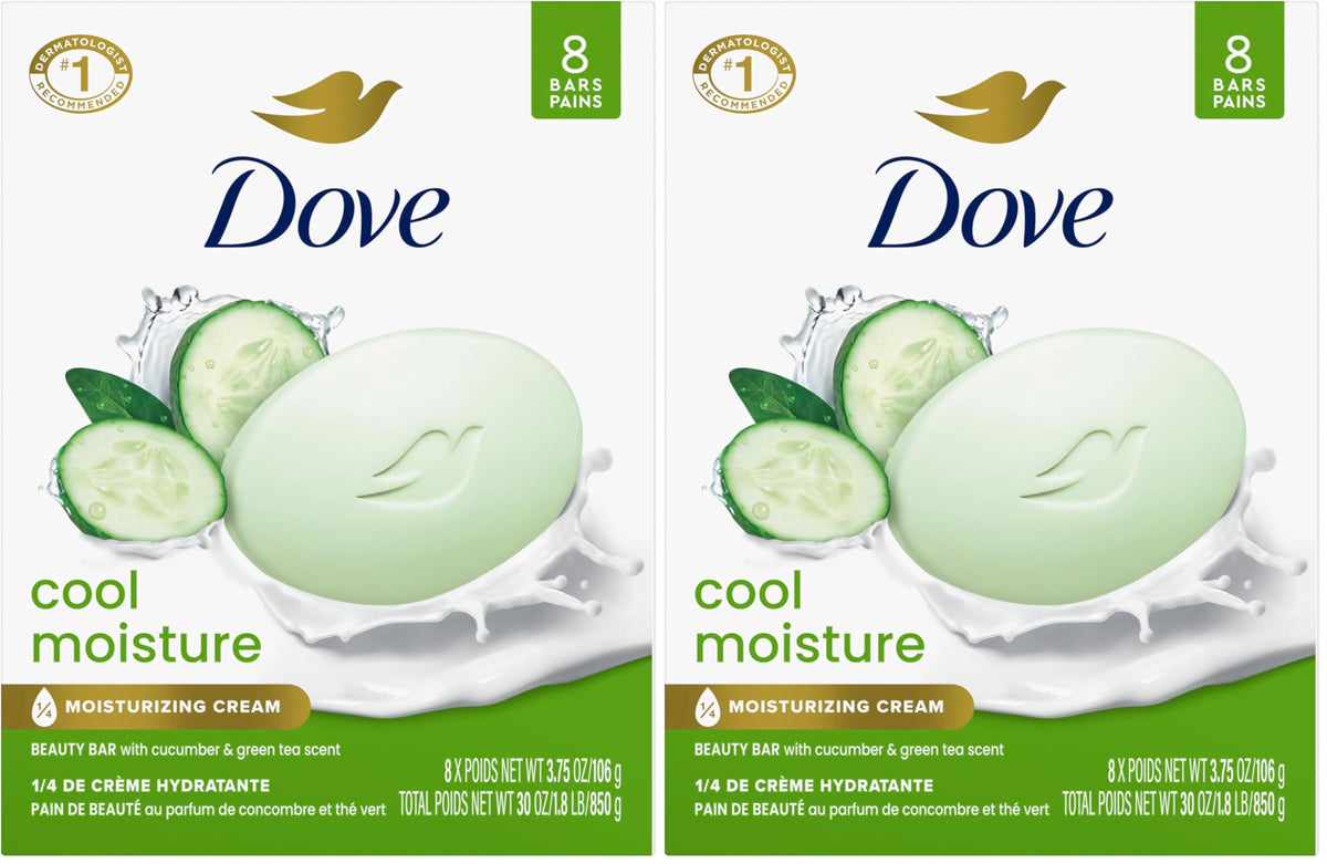 Dove Cool Moisture Beauty Bar Soap , Refreshing Cleanser, 8 Count 3.75 oz