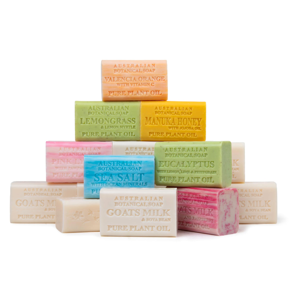 Australian Botanical Soap Variety Pack, 6.6 oz Bars – Goat Milk, Eucalyptus, Manuka Honey, Sea Salt, Pink Lychee, Lemongrass, Raspberry, Valencia Orange – Enriched with Organic Shea Butter, Pack of 8