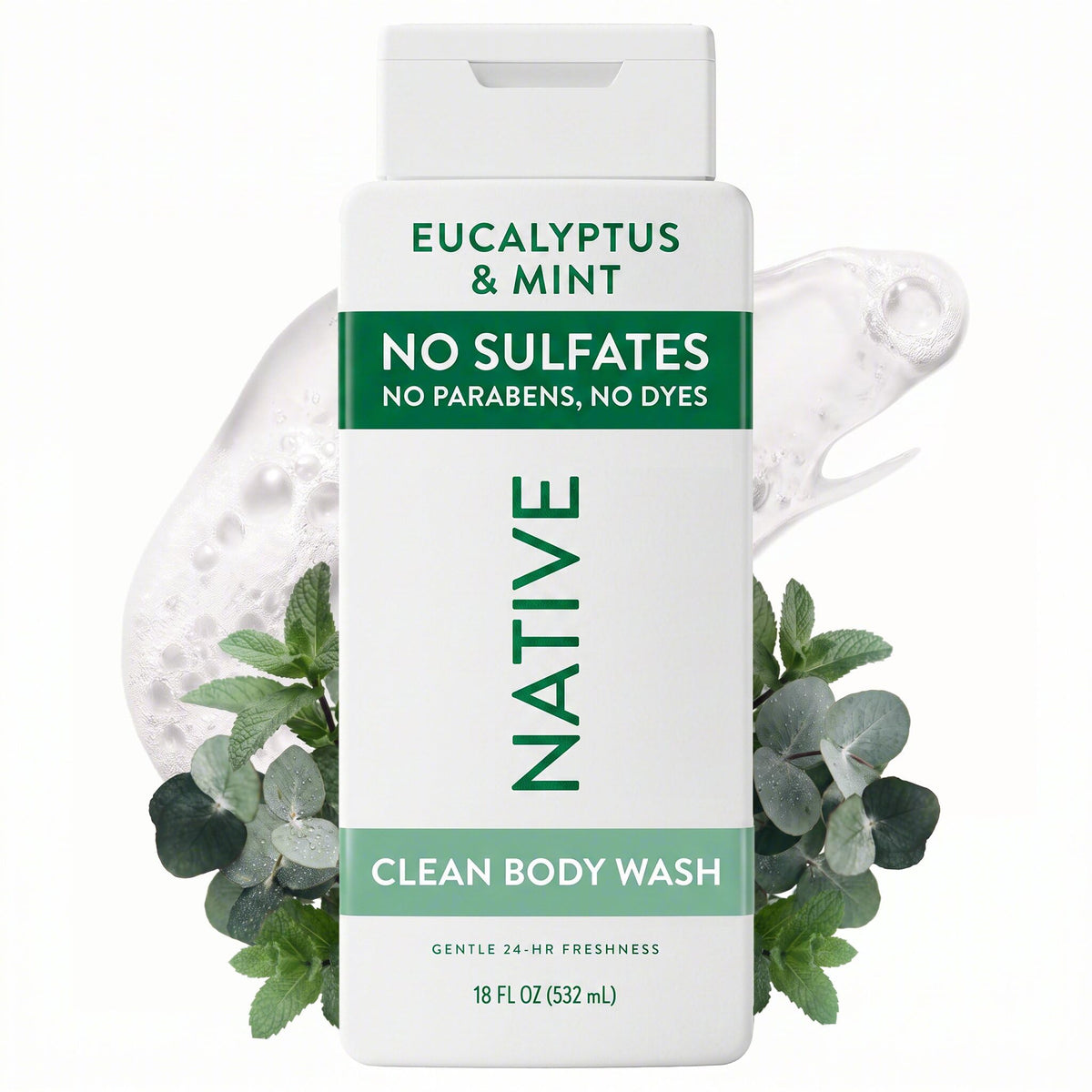 Native Clean Body Wash, Gentle & pH-balanced for Sensitive Skin, 24-Hr Freshness for Women & Men, Vegan & Cruelty-Free, Free of Sulfates, Parabens & Phthalates, Coconut & Vanilla, 18fl oz