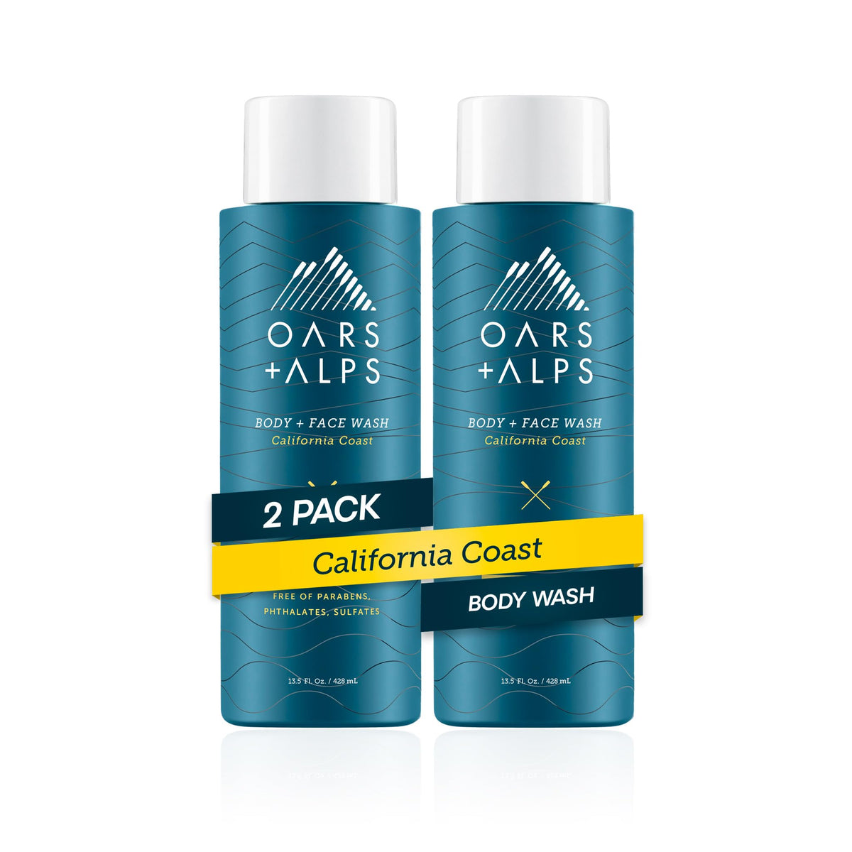 Oars + Alps Mens Body & Face Wash, Moisturizing Body Wash, 2pk, 13.5 Fl Oz