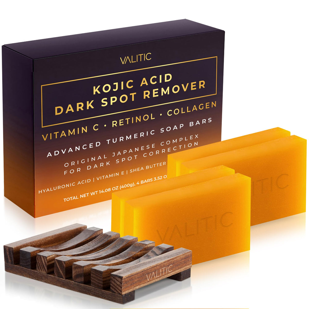 VALITIC Kojic Acid Dark Spot Remover Soap Bars, Turmeric Bar Soaps 3 Pack