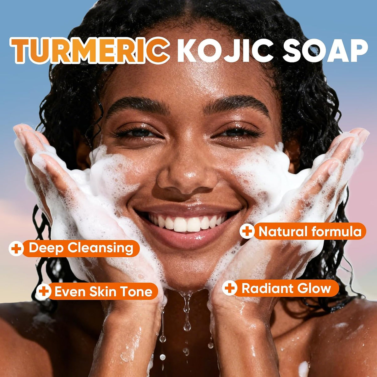 5 Pcs 80g Turmeric Kojic Acid Soap Bars with 2 Foaming Mesh Nets