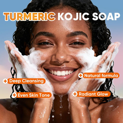 5 Pcs 80g Turmeric Kojic Acid Soap Bars with 2 Foaming Mesh Nets