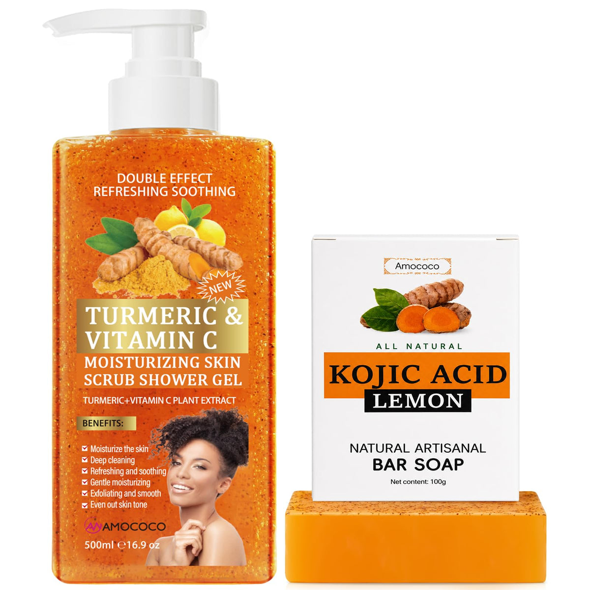 4Packs Turmeric Body Scrub, Botanical Skin Cleanser for Dullness & Uneven Tone, Gentle Exfoliating Scrub for Smooth & Glowing Skin Texture, 9.8 oz*4