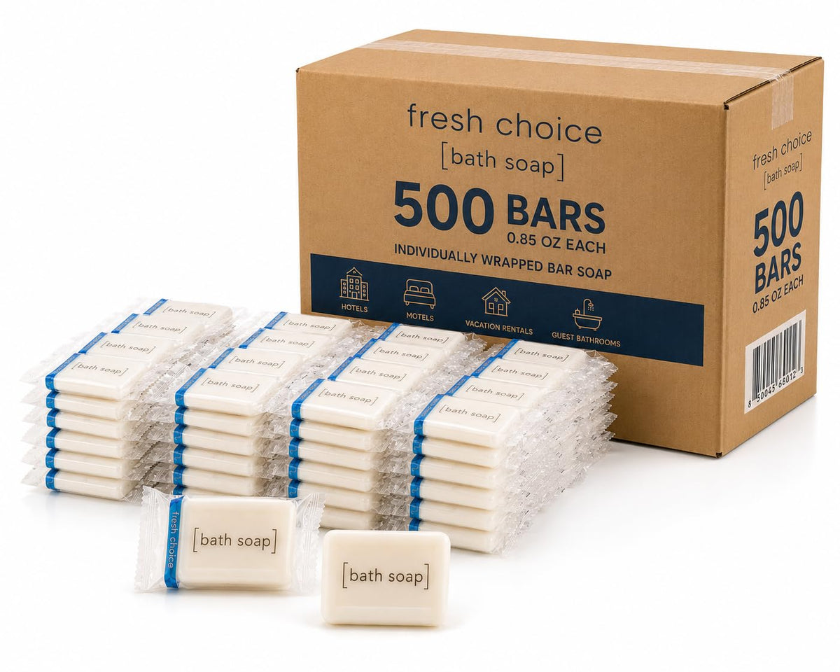 Bulk Hotel Soap, 50 Individually Wrapped Bar Soaps, 0.85 oz Each, Travel Size Guest Toiletries for Hotels, Motels and Vacation Rentals
