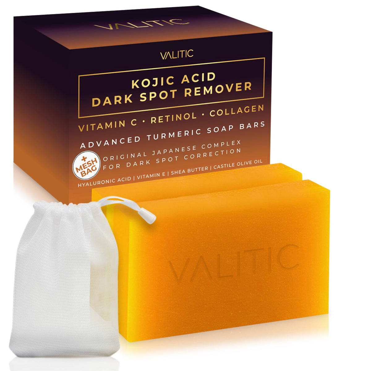 VALITIC Kojic Acid Dark Spot Remover Soap Bars, Turmeric Bar Soaps 3 Pack