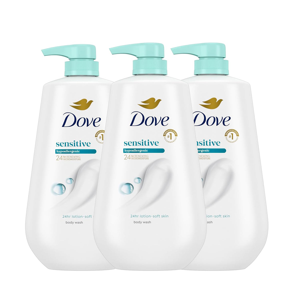 Dove Body Wash Sensitive Skin 30.6 oz Pump 3 Pack, Sulfate Free