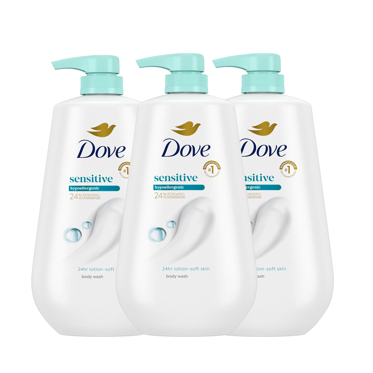 Dove Body Wash Sensitive Skin 30.6 oz Pump 3 Pack, Sulfate Free
