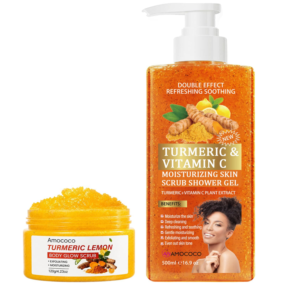 4Packs Turmeric Body Scrub, Botanical Skin Cleanser for Dullness & Uneven Tone, Gentle Exfoliating Scrub for Smooth & Glowing Skin Texture, 9.8 oz*4