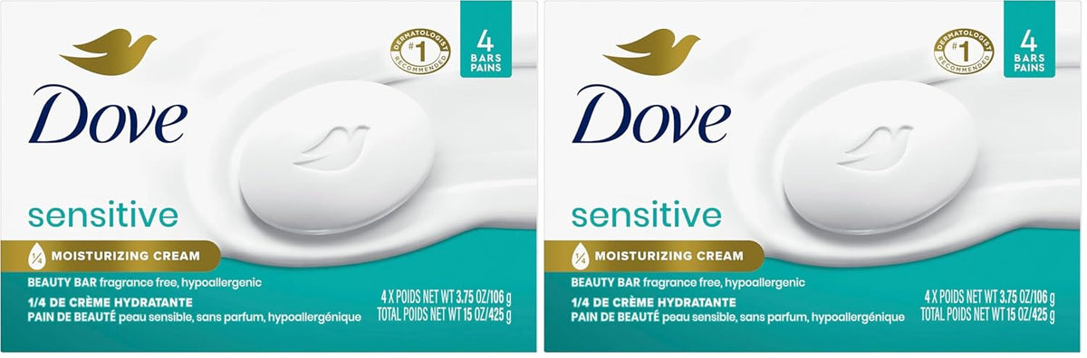 Dove Beauty Bar Soap Sensitive, 24 Bars for Sensitive Skin, 3.75 oz