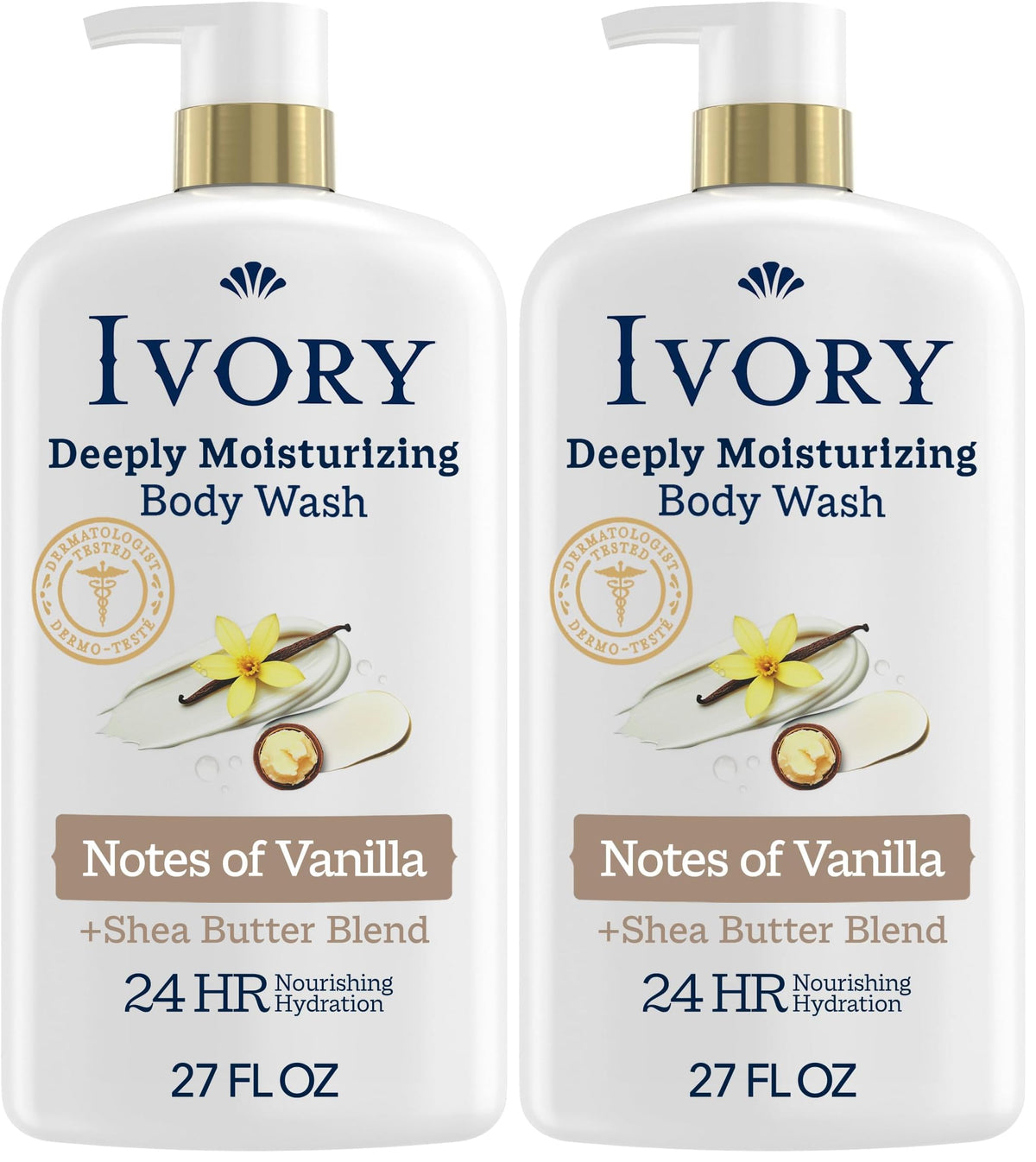 Ivory Deeply Moisturizing Body Wash, 24hr Nourishing Hydration, Soothes Itchy Dry Skin, Made with Shea Butter Blend, Free of Dyes Heavy Perfumes Parabens & Phthalates, Oatmilk Scent, 27 oz