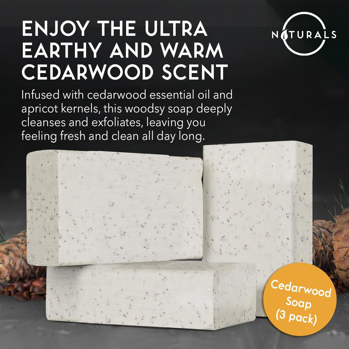 O NATURALS Exfoliating Soap For Men - Cedar African Black Soap 3 Pack