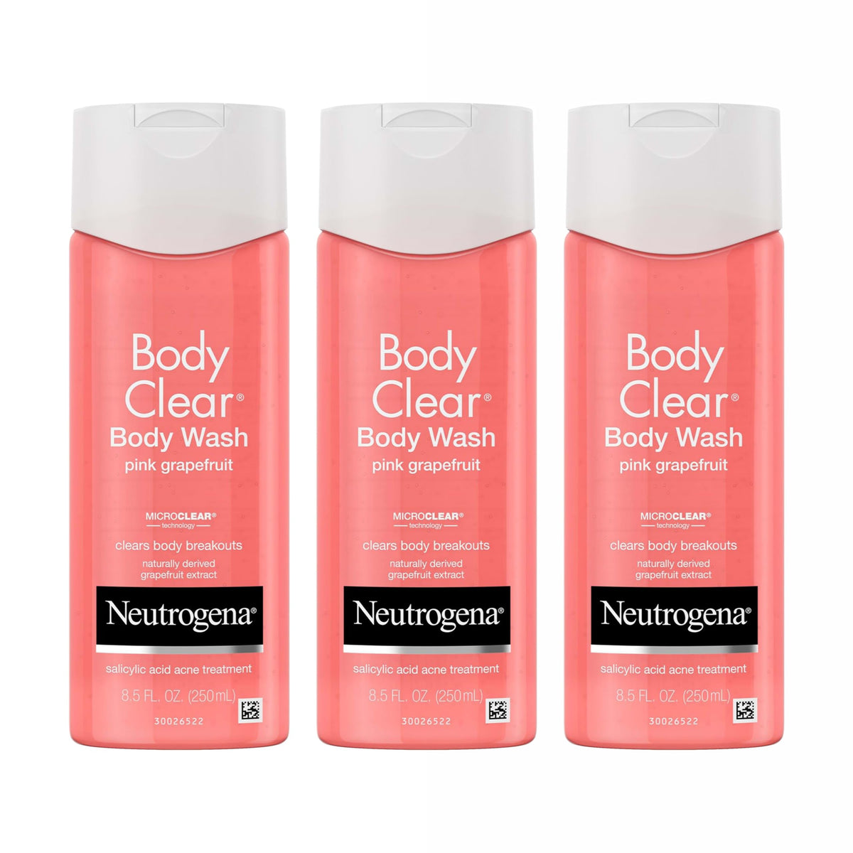 Neutrogena Body Clear Pink Grapefruit Acne Body Wash, 3 x 8.5 fl oz