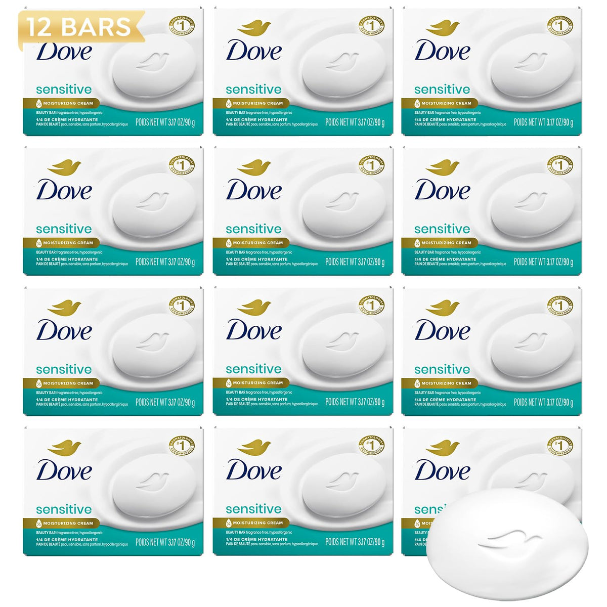 Dove Beauty Bar Soap Original, Pack of 36 with 1/4 Moisturizing Cream 2.6oz