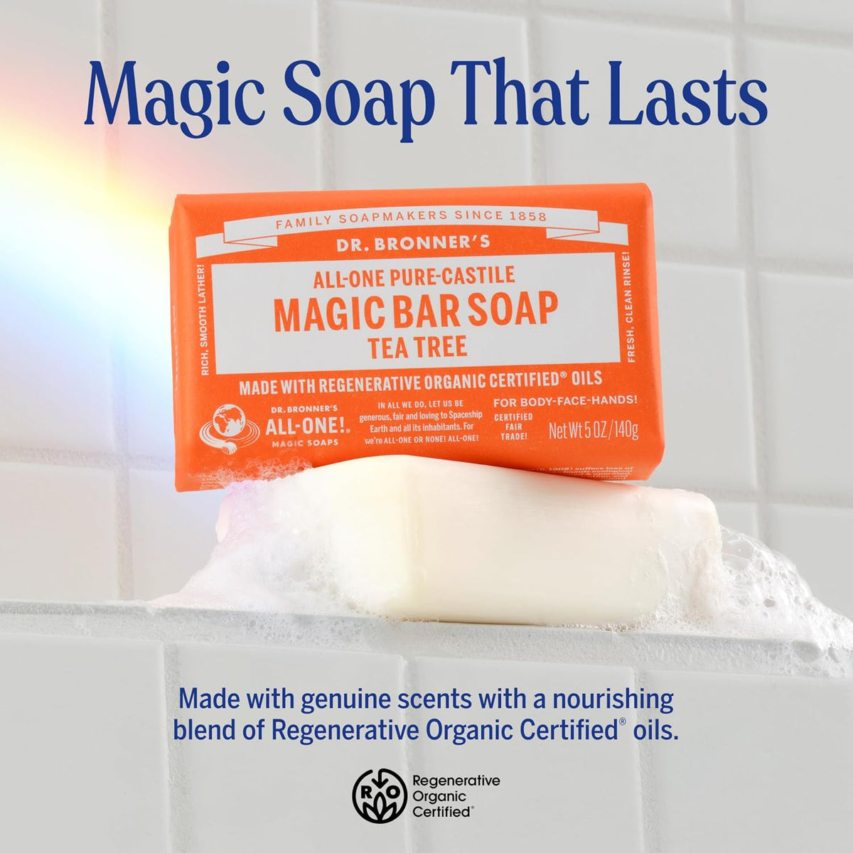 Dr. Bronner's Pure-Castile Bar Soap for Men & Women, Tea Tree, 5 oz, 6-Pack