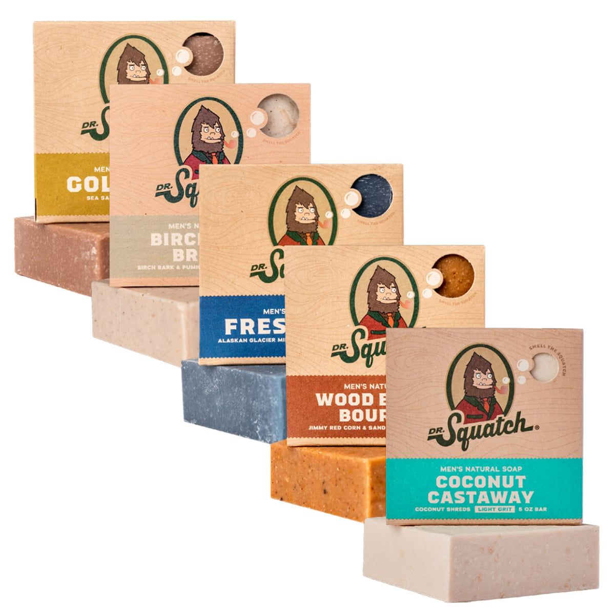 Dr. Squatch Natural Men’s Bar Soap - Cold Process Body Soap Bar with Natural Oils - Gifts for Men - Summer Citrus, Coconut Castaway, Fresh Falls, Coastal Mist & More (5 oz, 5-Pack, Scents May Vary)