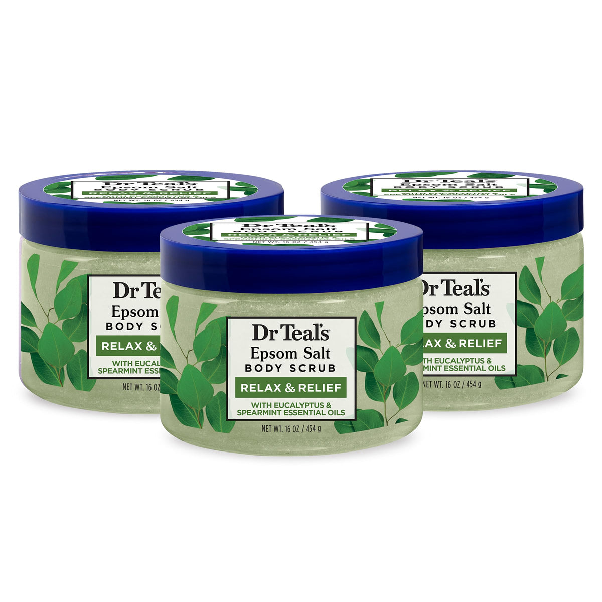 Dr Teal's Pink Himalayan Salt Body Scrub, Glow & Radiance with Pure Epsom Salt & Citrus Essential Oils 16 oz (Pack of 3)