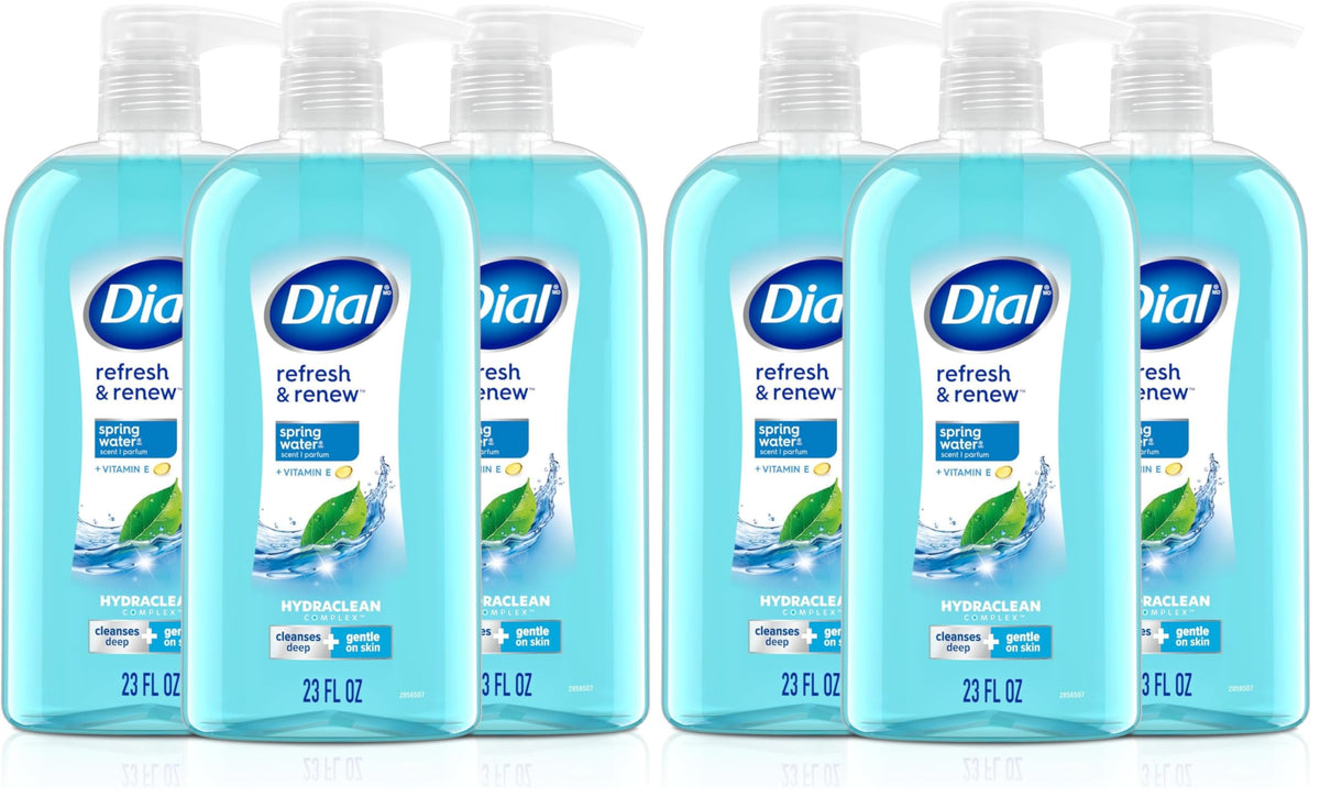 Dial Body Wash, Refresh & Renew Spring Water, 23 Fl Oz (Pack of 3), Hydraclean Complex & Vitamin E, Gentle, Leaves Skin Feeling Nourished, Dermatologist-Tested, No Parabens & Sulfates