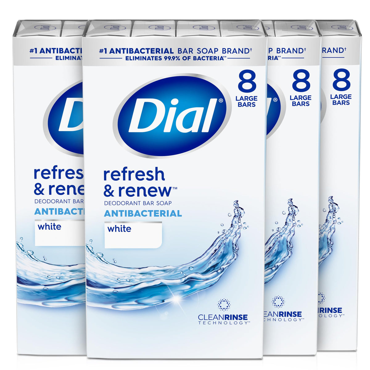 Dial Antibacterial Deodorant Bar Soap, Advanced Gold, 4 Oz, 32 Bars, Round the Clock Odor Protection, Dermatologist Tested, with Clean Rinse Technology