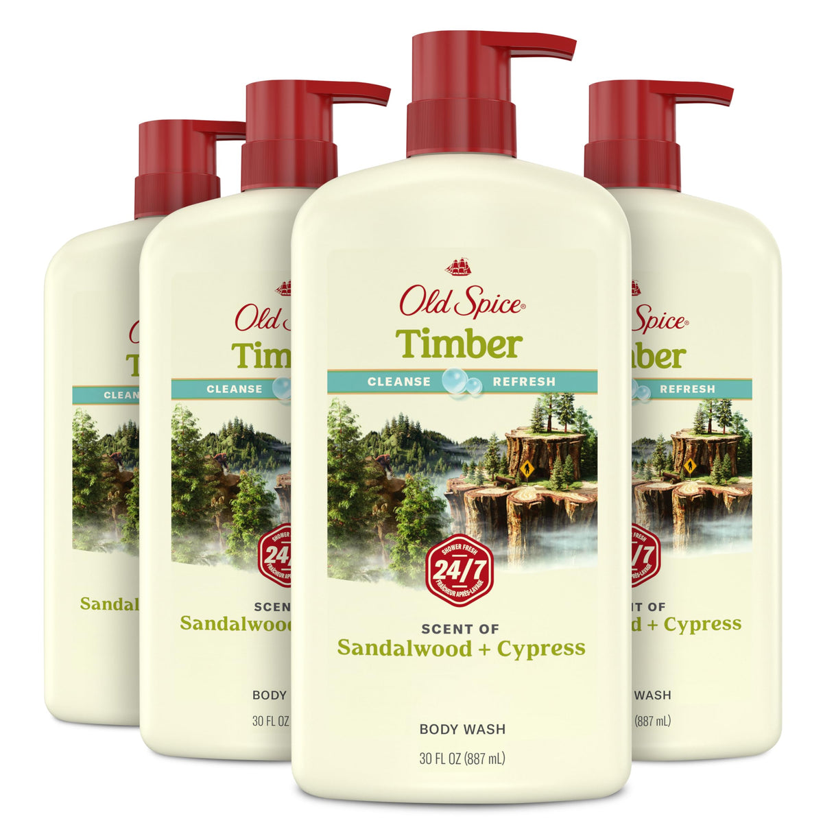 Old Spice Cleansing Body Wash for Men, 24/7 Shower Fresh with Lasting Scent, Restore & Renew, Gentle on Skin, Vitamin B3, Moisturize with Shea Butter Scent, 30 oz (Pack of 4)