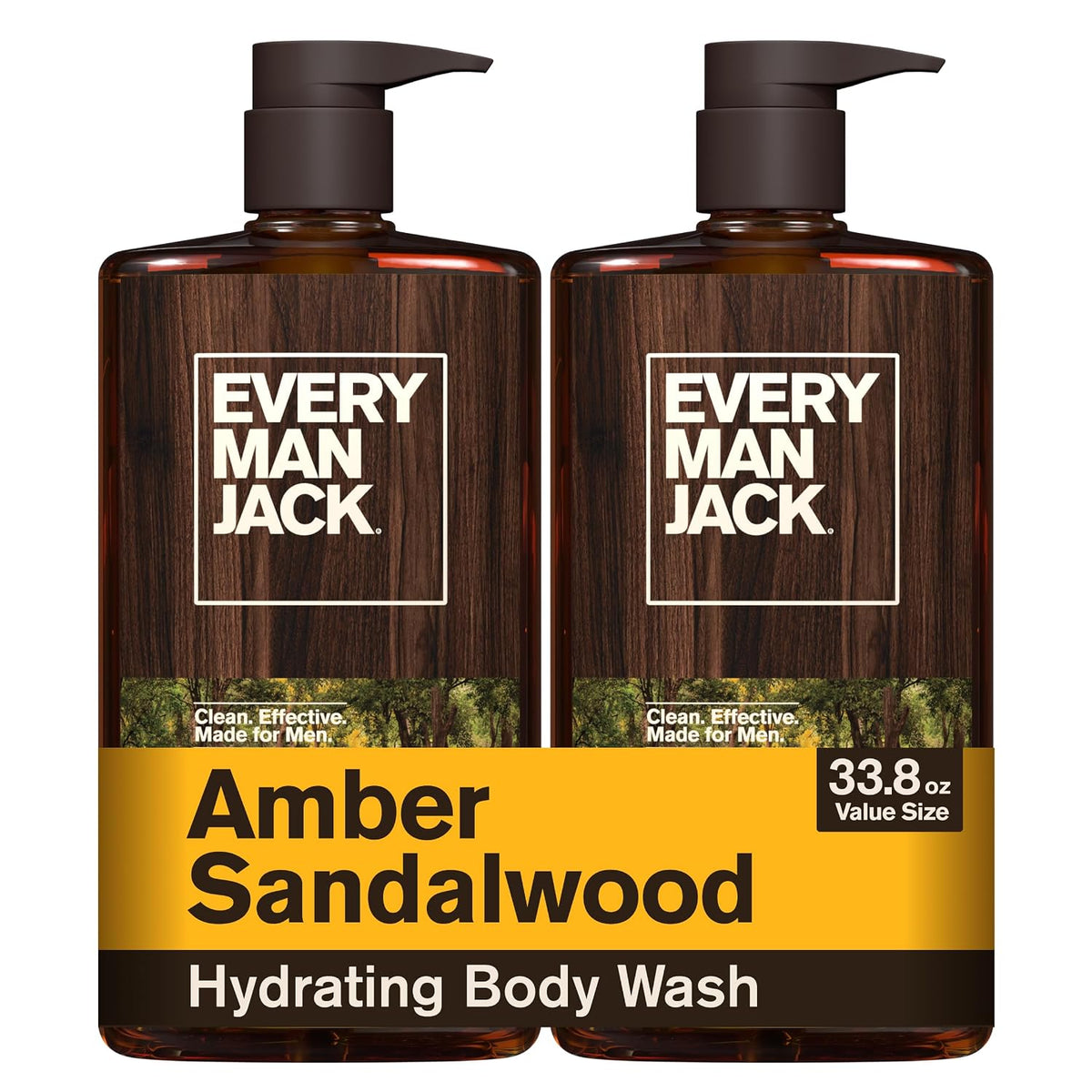 Every Man Jack Hydrating Amber Sandalwood Body Wash for Men, Value 2pk