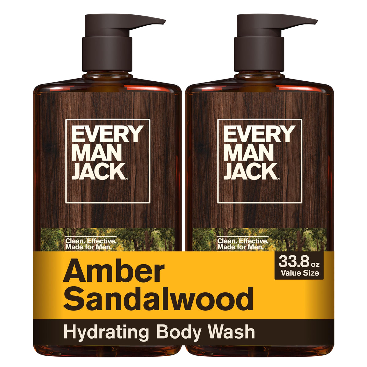 Every Man Jack Hydrating Amber Sandalwood Body Wash for Men, Value 2pk