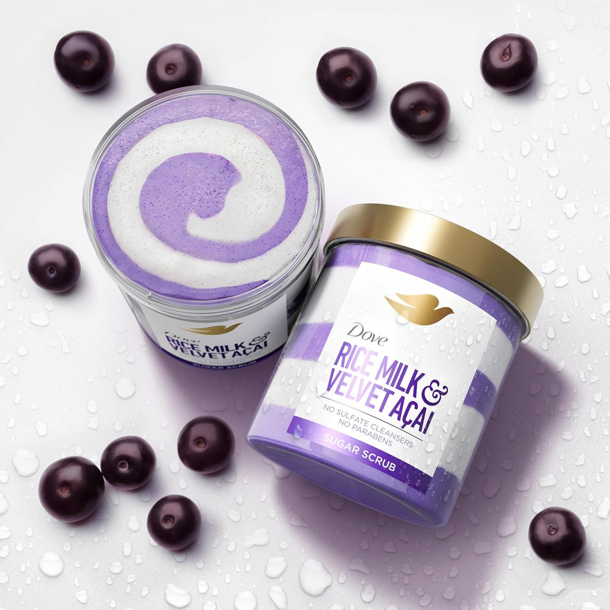 Dove Sugar Body Scrub Velvet Acai & Rice Milk For Exfoliated & 15 OZ