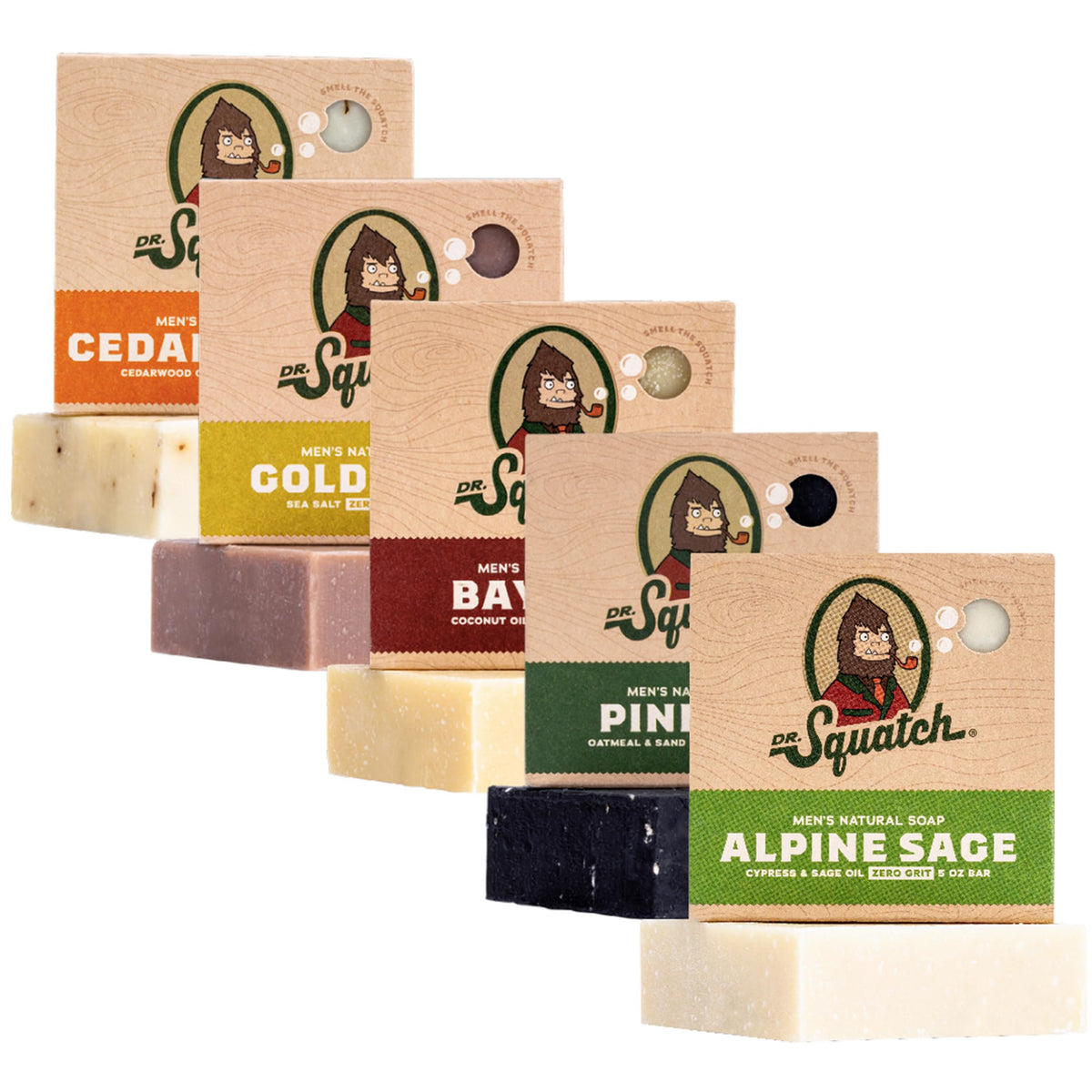 Dr. Squatch Natural Men’s Bar Soap - Cold Process Body Soap Bar with Natural Oils - Gifts for Men - Summer Citrus, Coconut Castaway, Fresh Falls, Coastal Mist & More (5 oz, 5-Pack, Scents May Vary)