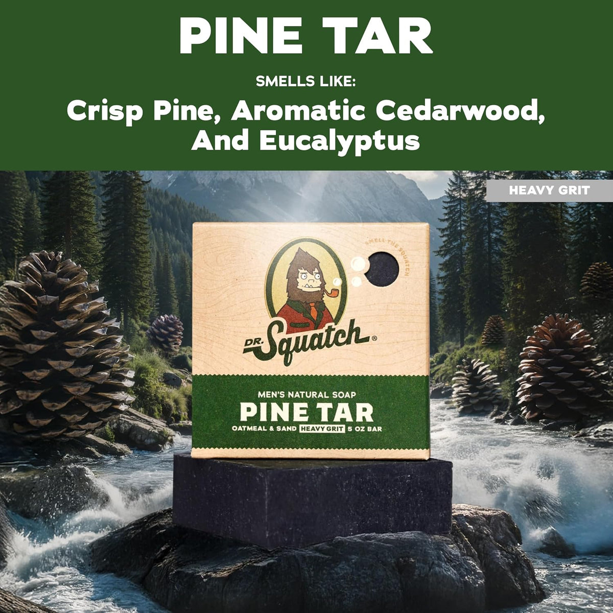 Dr. Squatch Natural Men’s Bar Soap - Cold Process Body Soap Bar with Natural Oils - Gifts for Men - Pine Tar (5 oz, 3-Pack)