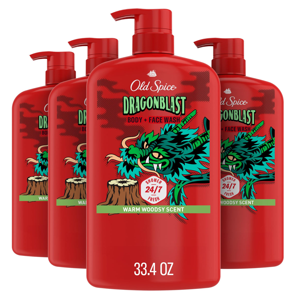 Old Spice Body Wash for Men, 24/7 Shower Fresh with Long Lasting Scent, Refreshing 3X Defense, Red Collection, Swagger with Cedarwood Scent, 33.4 oz (Pack of 4)