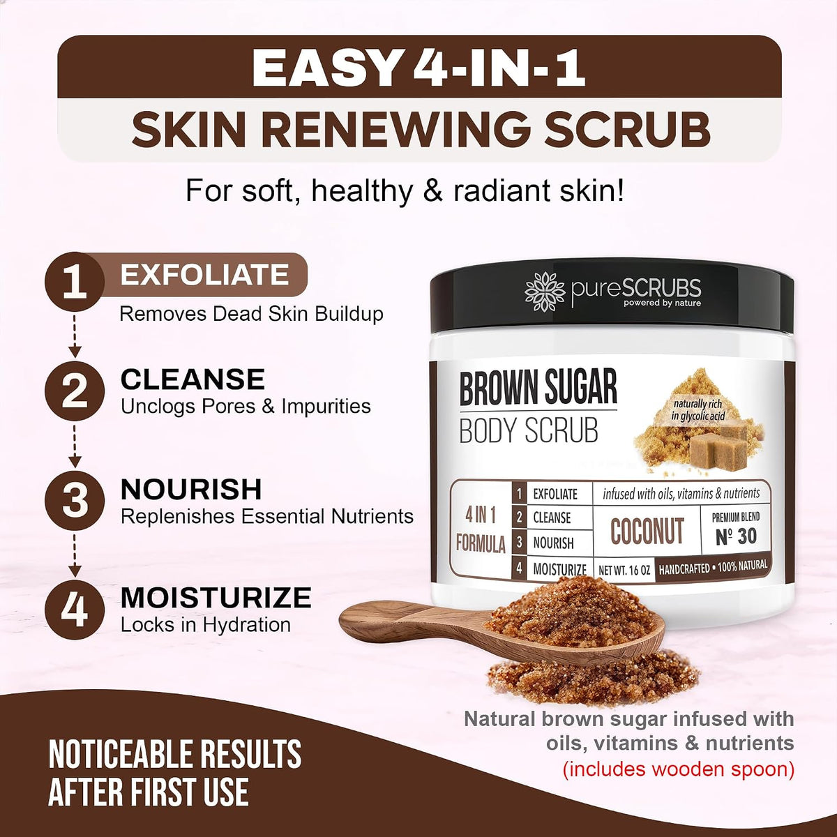 pureSCRUBS Premium Coconut Brown Sugar Scrub, Exfoliating Body Scrub Set