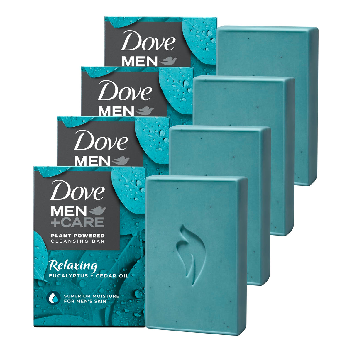 DOVE MEN + CARE Cleansing Bar Soap Charcoal + Clove Oil 4 Count to Rebuild Skin in the Shower, a 4in1 Hair, Body, Face & Shaving Bar with Plant-Based Cleanser and Natural Oils 5 oz