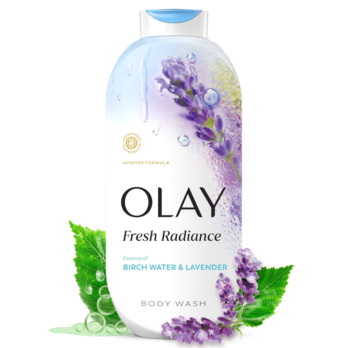 Olay Body Wash for Women, Fresh Radiance, 24/7 Skin-Loving Freshness, Visibly Radiant, Plant Based Cleansers, Vitamin B3 & Antioxidant Blend, For All Skin Types, Orchid & Black Currant Scent, 22 fl oz
