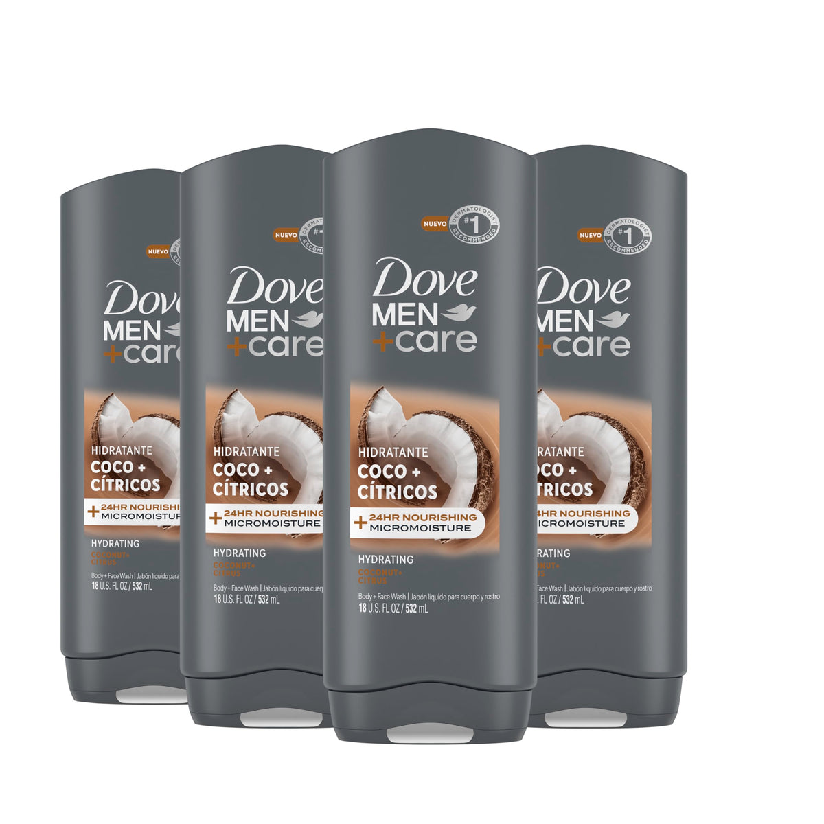 DOVE MEN Body Wash For Hydrated, Smooth Skin, 4 Count, 18 fl oz