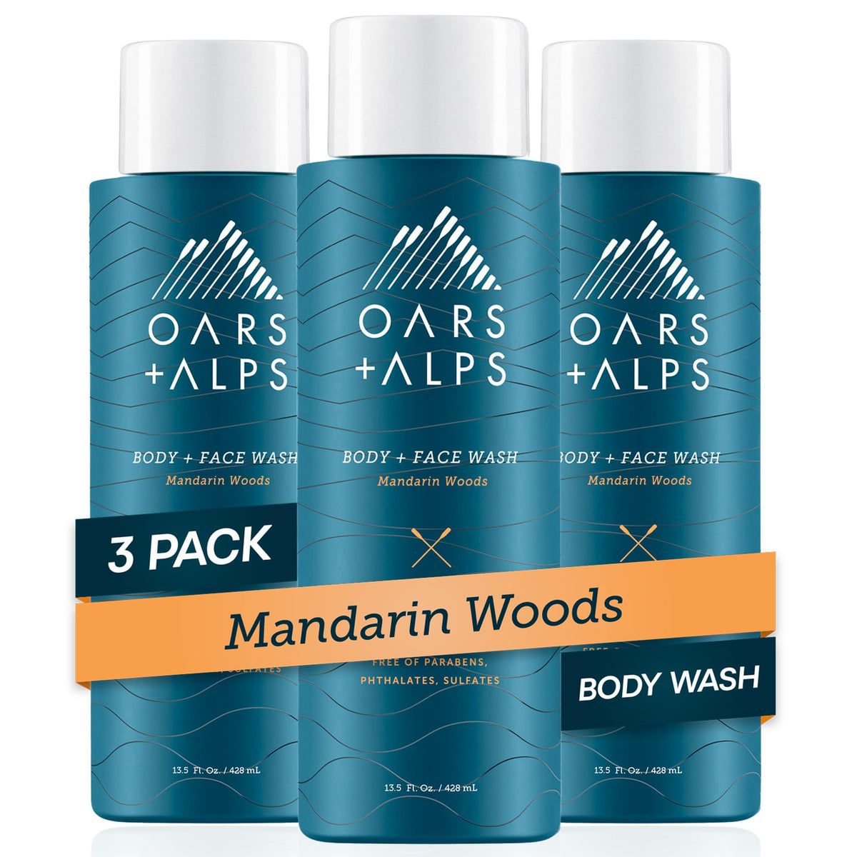 Oars + Alps Mens Body & Face Wash, Moisturizing Body Wash, 2pk, 13.5 Fl Oz