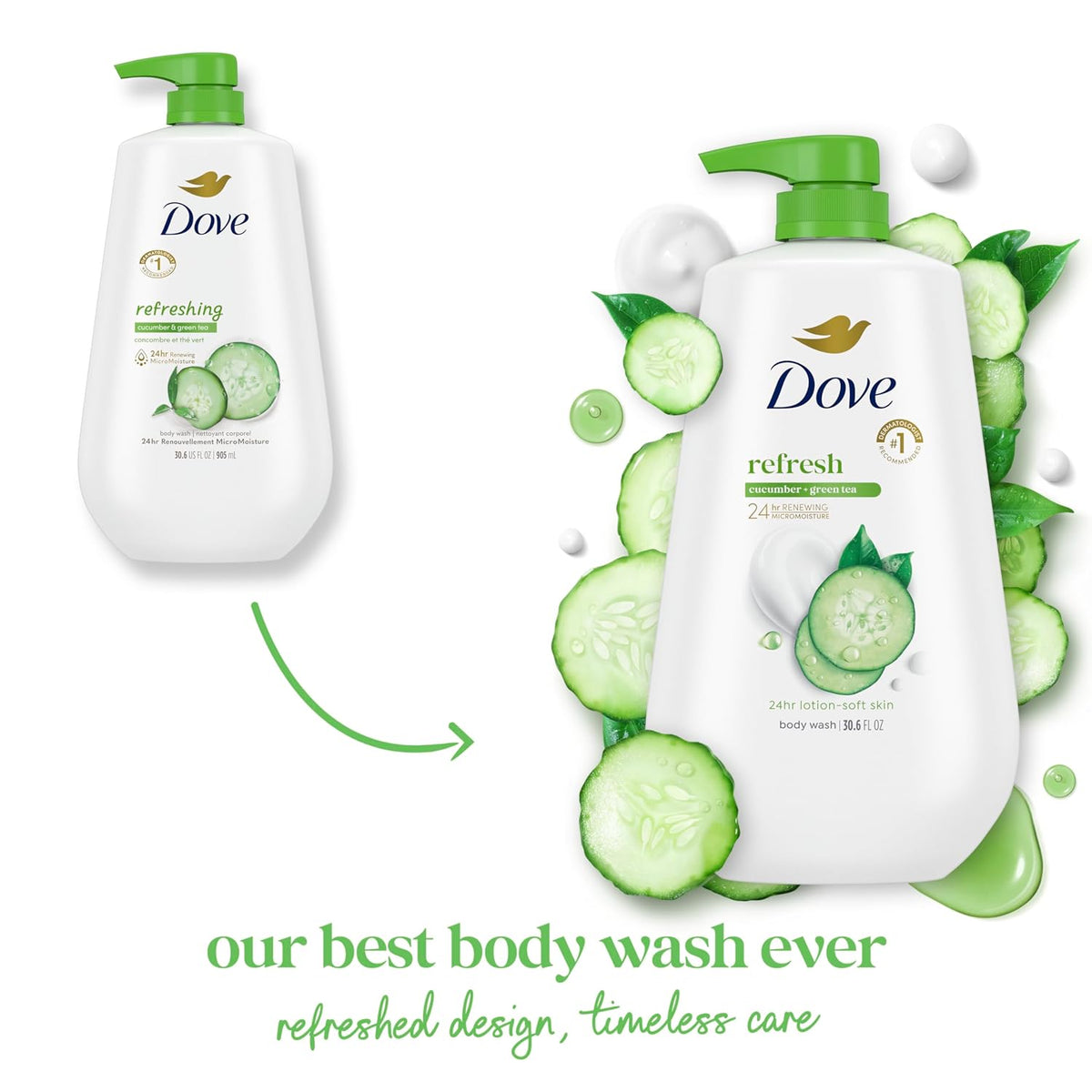 Dove Body Wash Body Wash Refresh Cucumber & Green Tea 30.6 oz, Sulfate Free