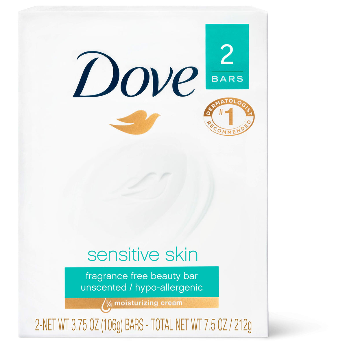 Dove Beauty Bar Soap Sensitive, 24 Bars for Sensitive Skin, 3.75 oz