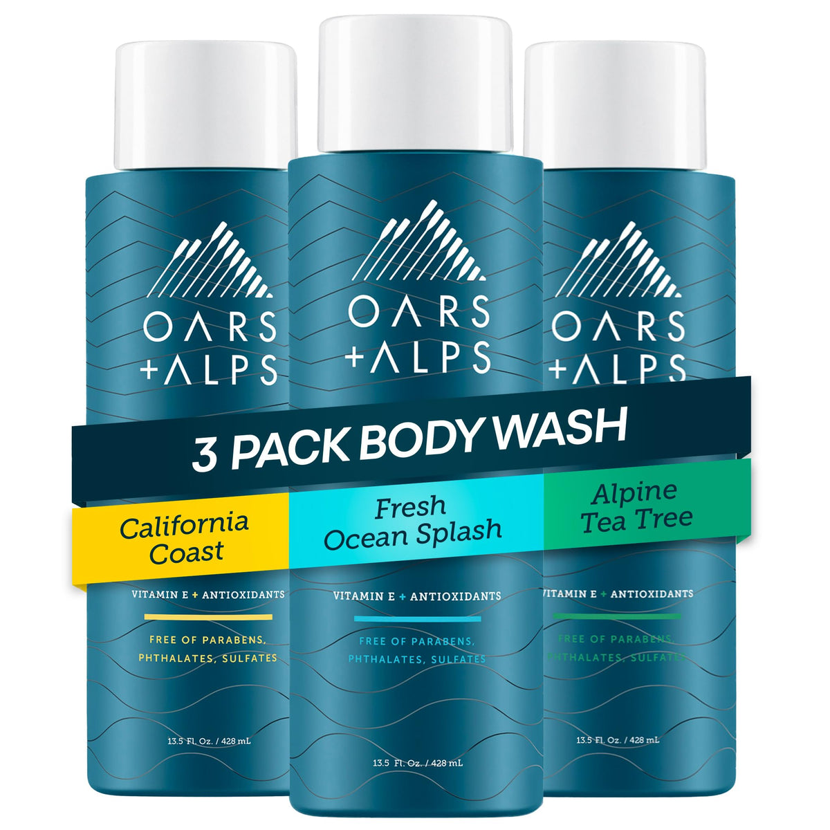 Oars + Alps Mens Body & Face Wash, Moisturizing Body Wash, 2pk, 13.5 Fl Oz