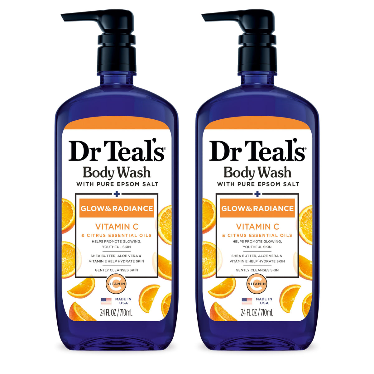 Dr Teal's Body Wash with Pure Epsom Salt, Relax & Relief with Eucalyptus & Spearmint, 24 fl oz (Pack of 2)