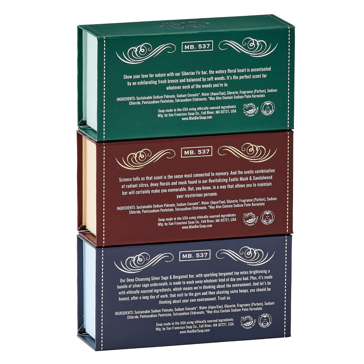 San Francisco Soap Company Man Bar 3-Piece Gift Set - No Harmful Chemicals - Good for all Skin Types - Made in the USA