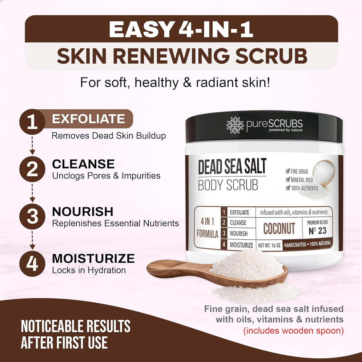 pureSCRUBS Premium Coconut Body Scrub Set, Exfoliating Dead Sea Salt Scrub
