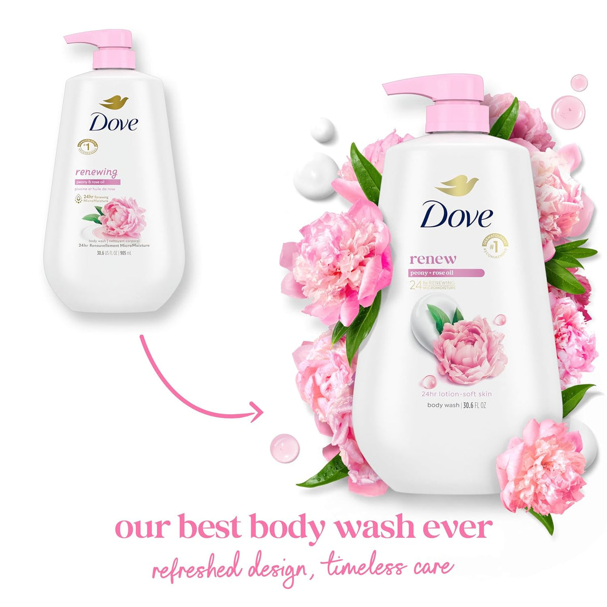 Dove 24hr Renew Lotion Body Wash MicroMoisture, Peony & Rose Oil, 30.6 oz