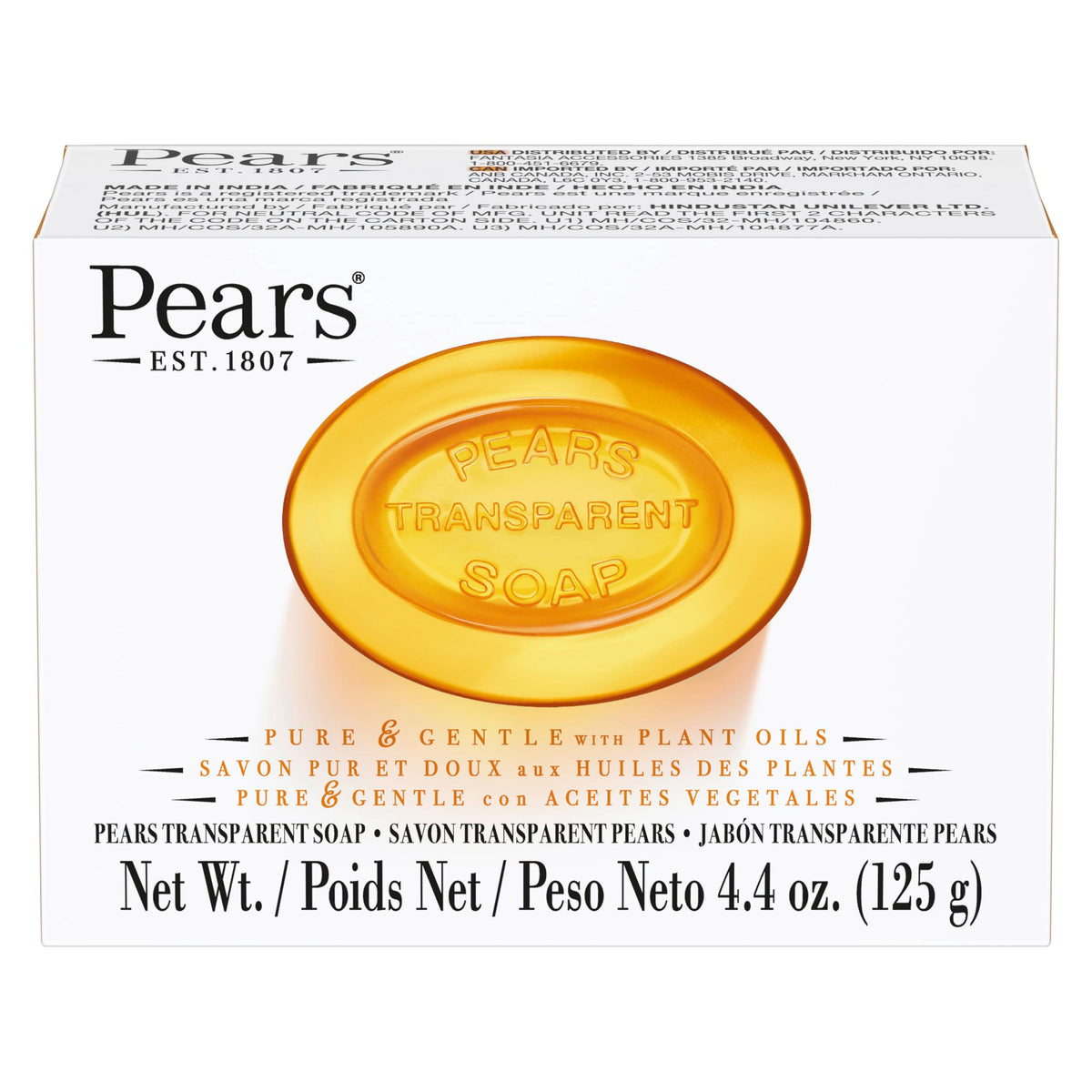 Pears Soap, Pure & Gentle with Natural Oils, 12-Pack – Transparent Amber Glycerin Soap for Pampered, Glowing Skin, 4.4 Oz Ea