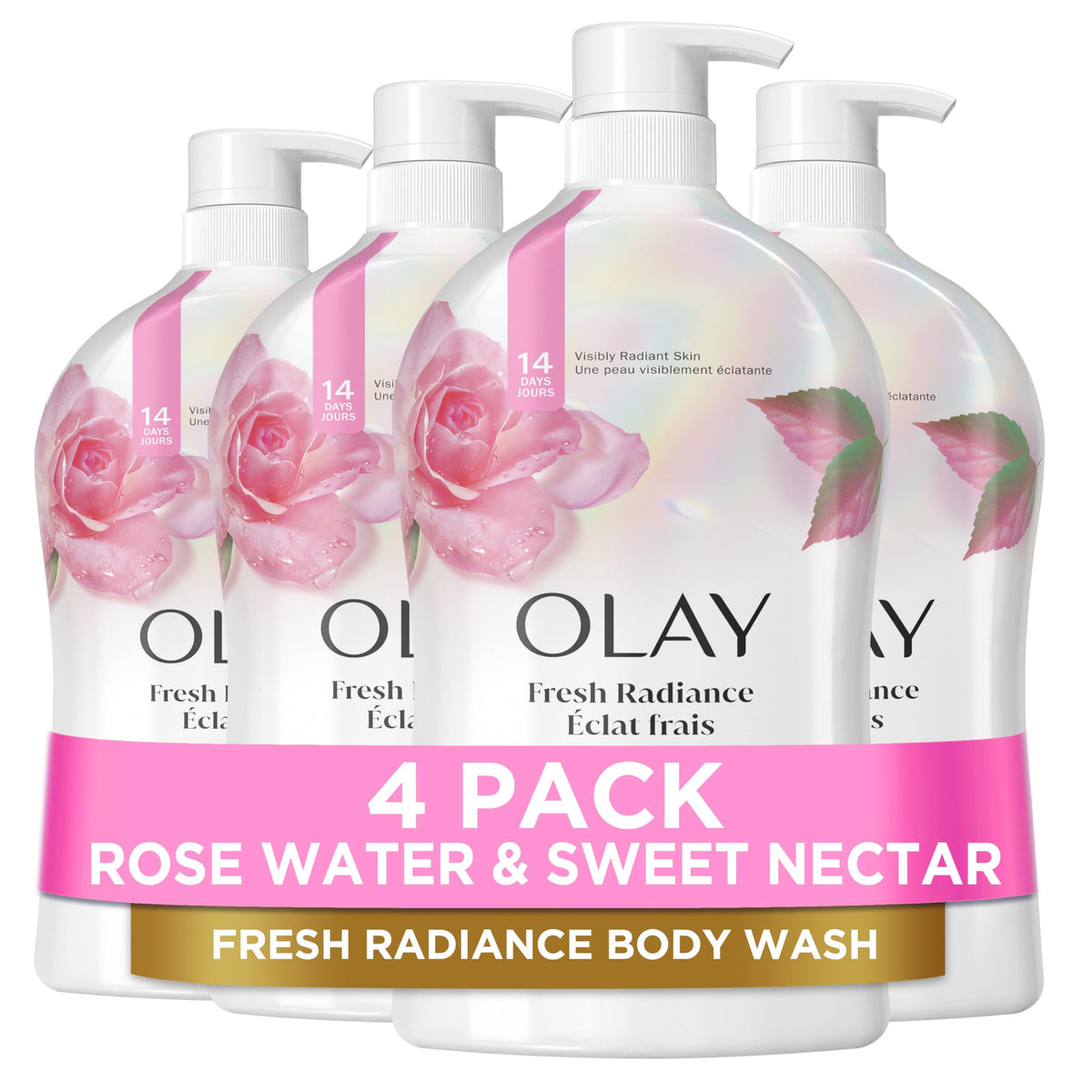 Olay Body Wash for Women, Fresh Radiance, Refreshing & Renewing, Made with Plant Based Cleansers, B3 Botanical Complex, For All Skin Types, Birch Water & Lavender Scent, 33 fl oz (Pack of 4)