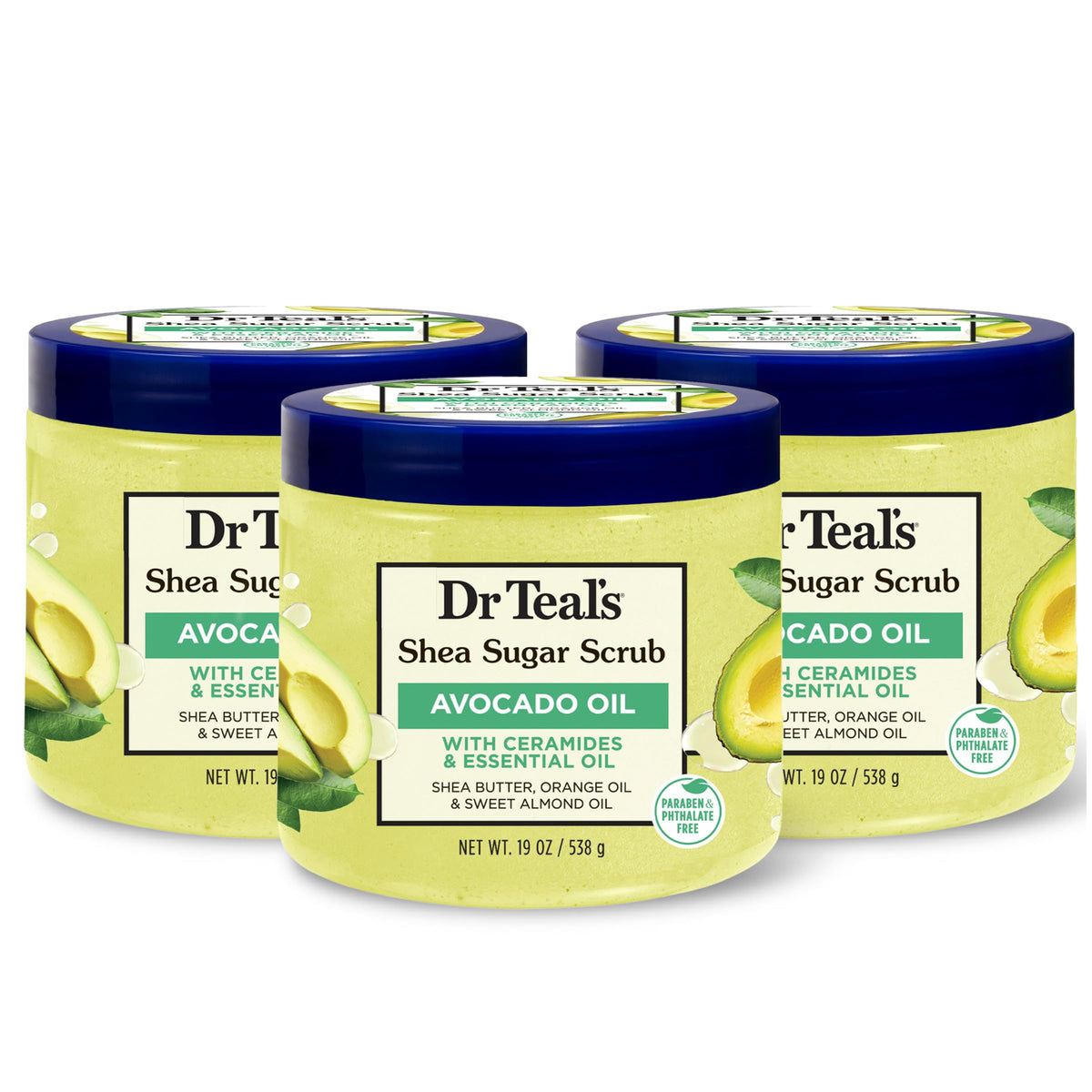 Dr Teal's Shea Sugar Body Scrub, Shea Butter with Almond Oil & Essential Oils, 19 oz (Pack of 3)